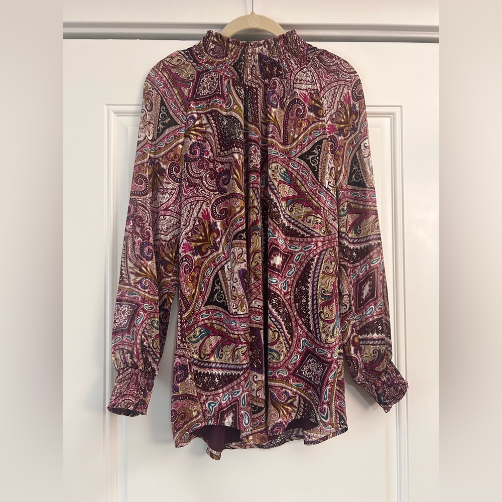Chico’s Blouse Purple Long Sleeve Top 0 Fits Flowy - Picture 3 of 11